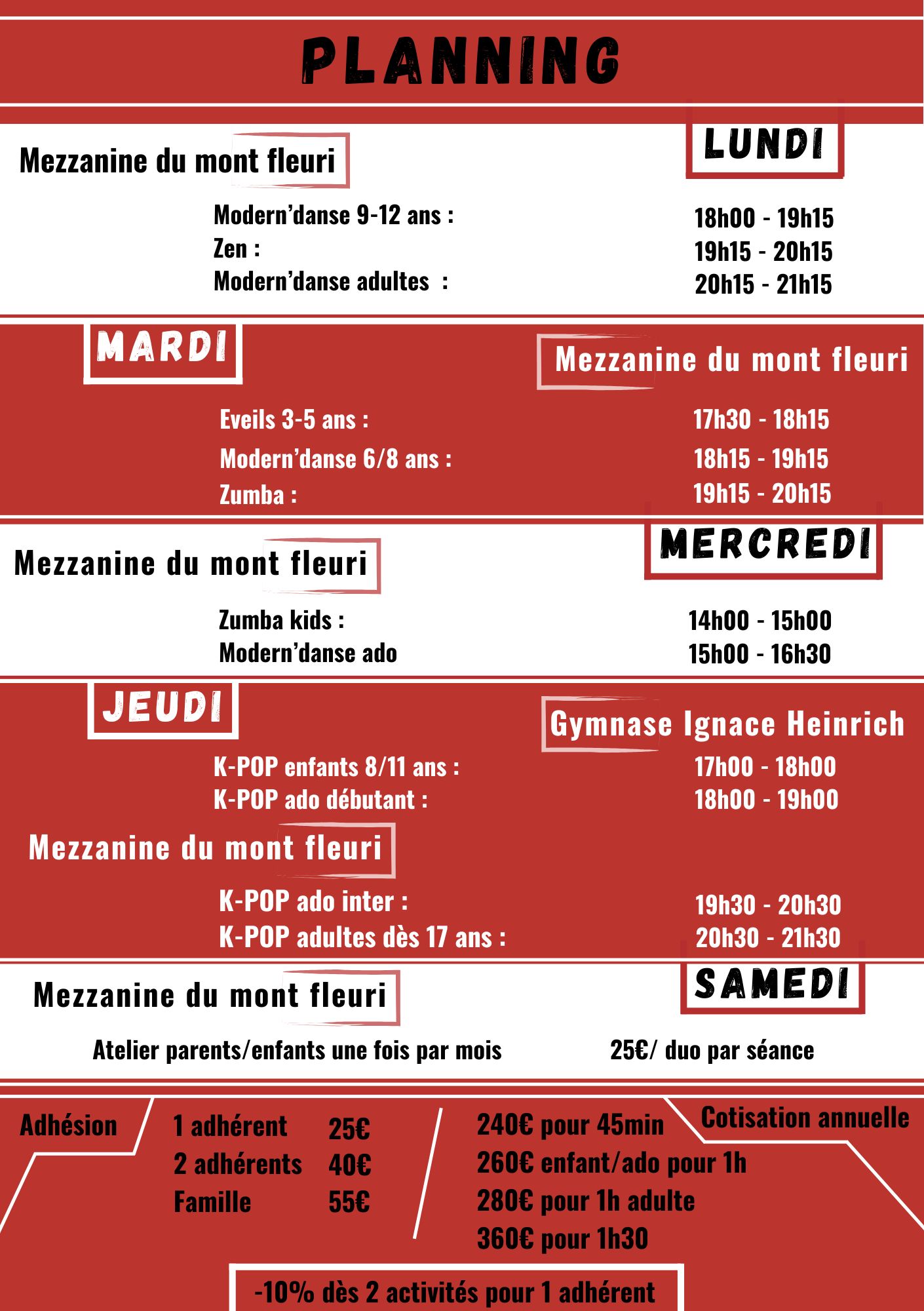 Activité et tarif 2